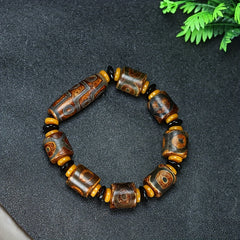 Vintage Dzi Agate Protection Bracelet — Grounding, Prosperity & Energy Balance | Unisex Handmade Beads (17–19 cm Adjustable)
