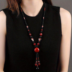 1pc Ethnic Vintage Long Pendant Necklace - Red Fish Design for Spiritual Harmony & Nautical Energy