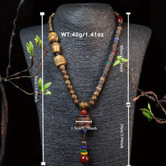 Natural Black Sandalwood Dragon Pillar Pendant Necklace - Ethnic-Inspired Good Luck Charm