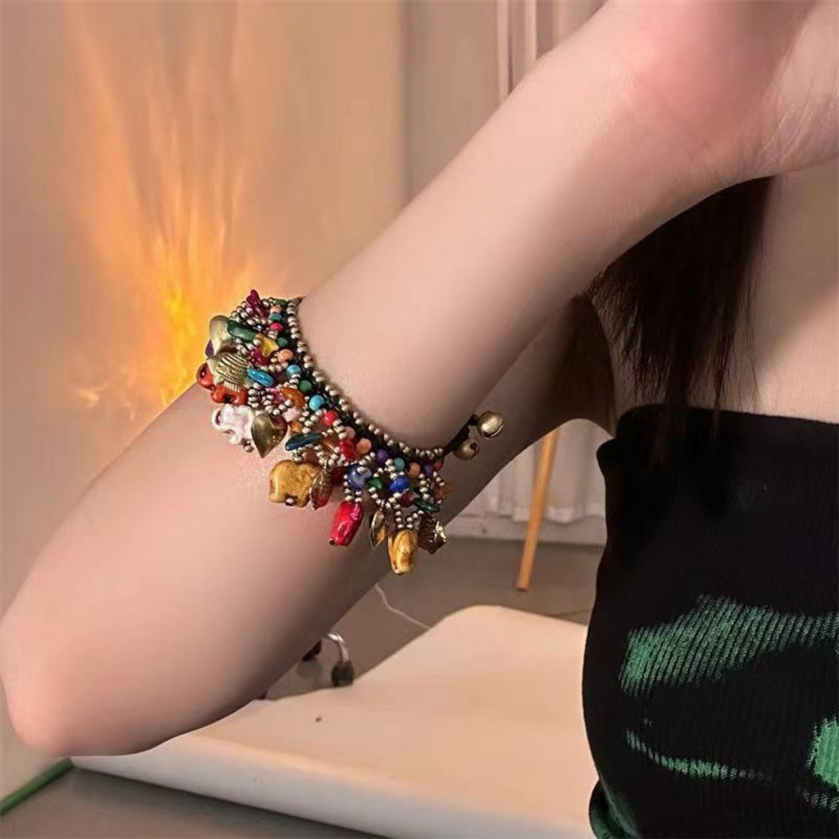 Bohemian Rainbow Elephant Charm Bracelet — Joy, Luck, Chakra Harmony & Positive Energy