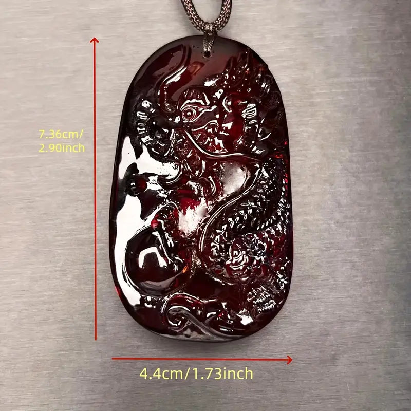 Stylish Men's Dragon Amber Pendant Necklace - Bohemian Style Wealth Talisman
