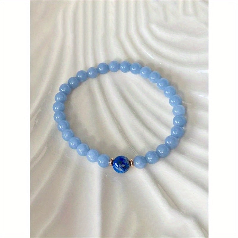 1pc 6mm Natural Aquamarine & 8mm Lapis Lazuli Crystal Beaded Bracelet - Unique Gift for Friends & Family