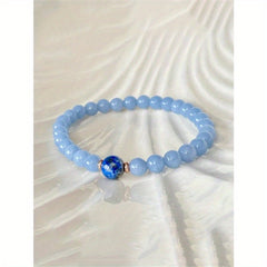 1pc 6mm Natural Aquamarine & 8mm Lapis Lazuli Crystal Beaded Bracelet - Unique Gift for Friends & Family