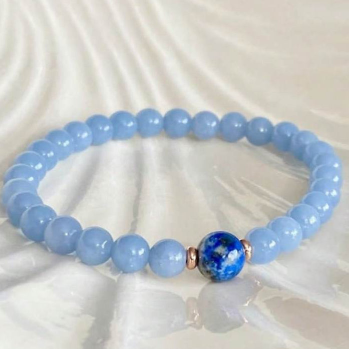 1pc 6mm Natural Aquamarine & 8mm Lapis Lazuli Crystal Beaded Bracelet - Unique Gift for Friends & Family