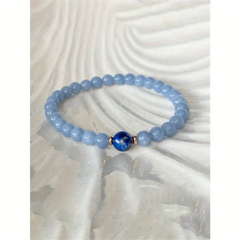1pc 6mm Natural Aquamarine & 8mm Lapis Lazuli Crystal Beaded Bracelet - Unique Gift for Friends & Family
