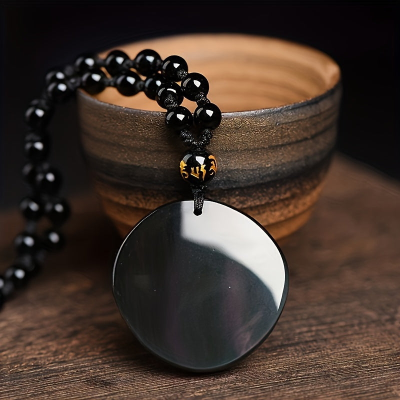 Natural Obsidian Rainbow Pixiu Dragon Pendant Necklace - Wealth Attraction & Good Luck Charm