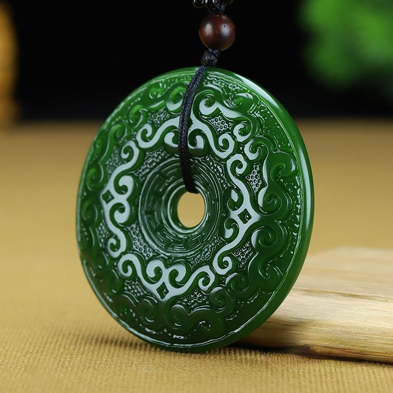 Green Jade Pendant with Cloud Patterns - Unisex Amulet for Harmony and Protection