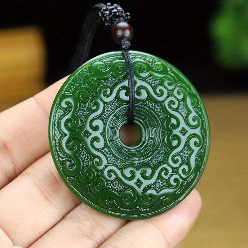 Green Jade Pendant with Cloud Patterns - Unisex Amulet for Harmony and Protection