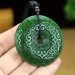 Green Jade Pendant with Cloud Patterns - Unisex Amulet for Harmony and Protection