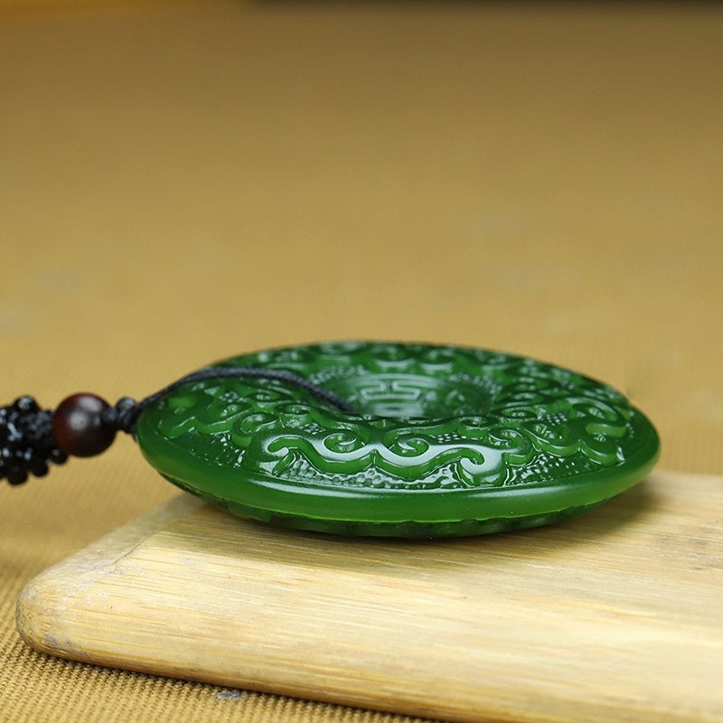 Green Jade Pendant with Cloud Patterns - Unisex Amulet for Harmony and Protection
