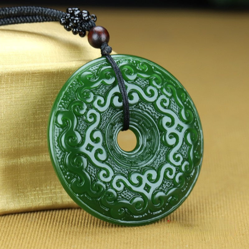 Green Jade Pendant with Cloud Patterns - Unisex Amulet for Harmony and Protection