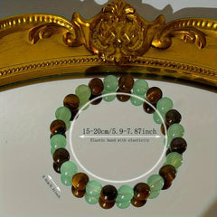Wealth Good Luck Bracelet - 8mm Green Sandstone Tiger Eye Bead for Prosperity Energy