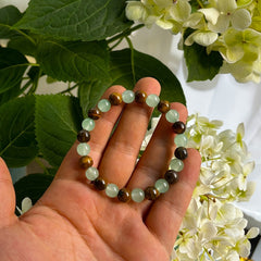 Wealth Good Luck Bracelet - 8mm Green Sandstone Tiger Eye Bead for Prosperity Energy