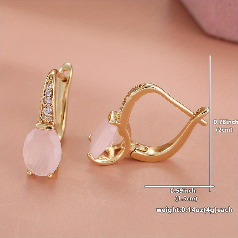 Elegant Pink Opal Earrings with 14K Gold Plating: Bridal & Wedding Jewelry for Spiritual Harmony