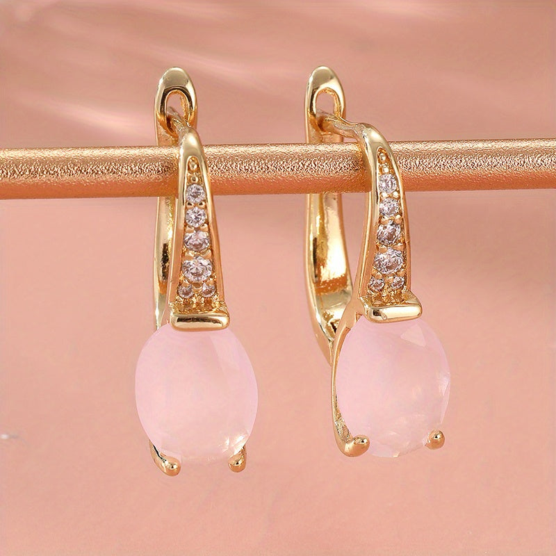 Elegant Pink Opal Earrings with 14K Gold Plating: Bridal & Wedding Jewelry for Spiritual Harmony