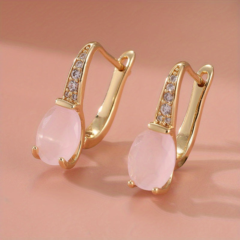 Elegant Pink Opal Earrings with 14K Gold Plating: Bridal & Wedding Jewelry for Spiritual Harmony