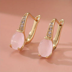 Elegant Pink Opal Earrings with 14K Gold Plating: Bridal & Wedding Jewelry for Spiritual Harmony