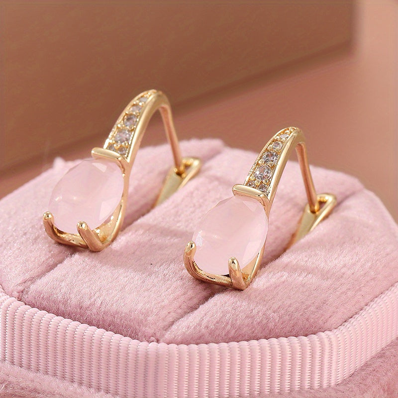 Elegant Pink Opal Earrings with 14K Gold Plating: Bridal & Wedding Jewelry for Spiritual Harmony