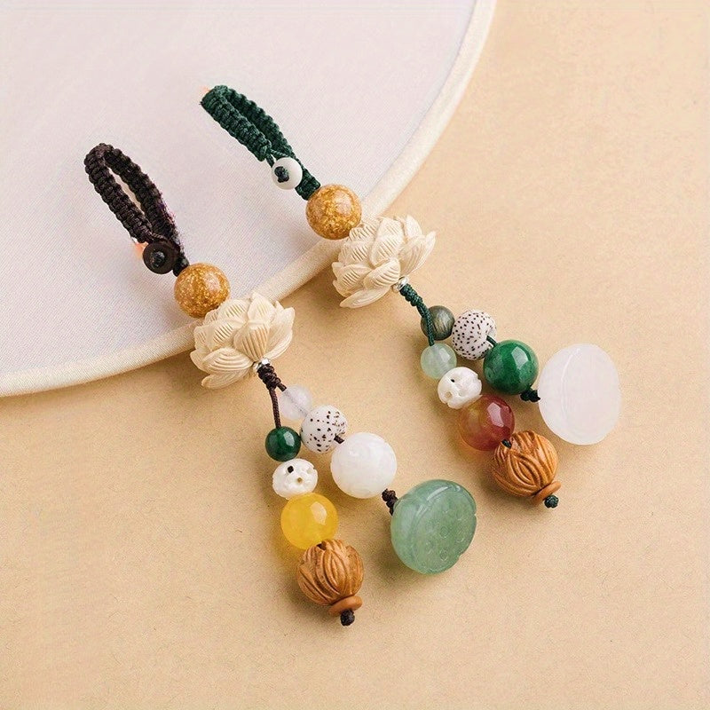 Natural Botanical Floral Keychain — Harmony, Protection & Prosperity Energy Charm