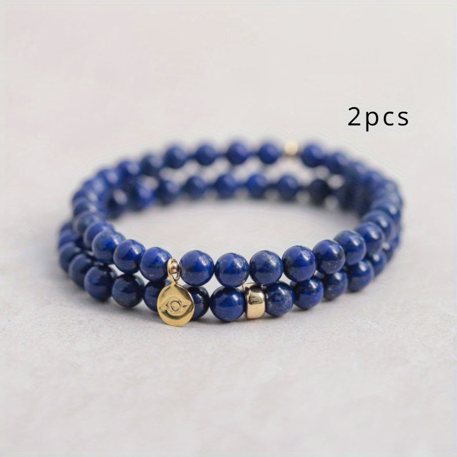 Lapis Lazuli Beaded Bracelet 6mm - Blue Crystal for Spiritual Healing and Protection