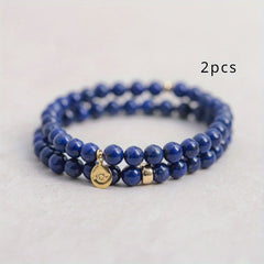 Lapis Lazuli Beaded Bracelet 6mm - Blue Crystal for Spiritual Healing and Protection
