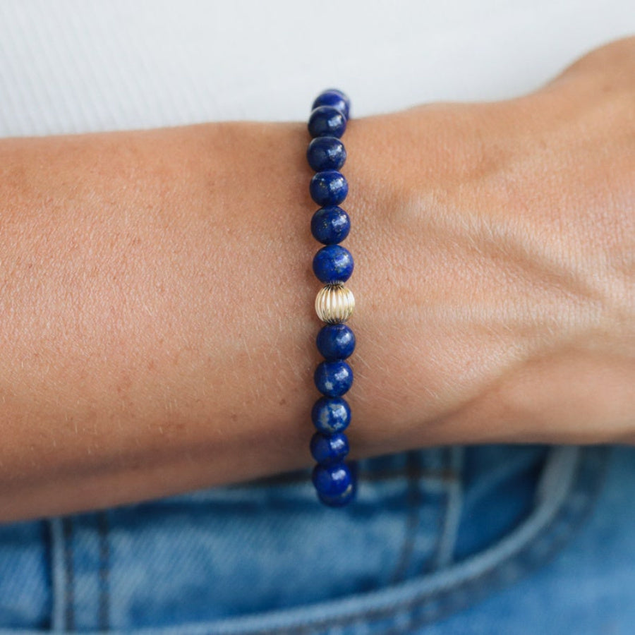 Lapis Lazuli Beaded Bracelet 6mm - Blue Crystal for Spiritual Healing and Protection