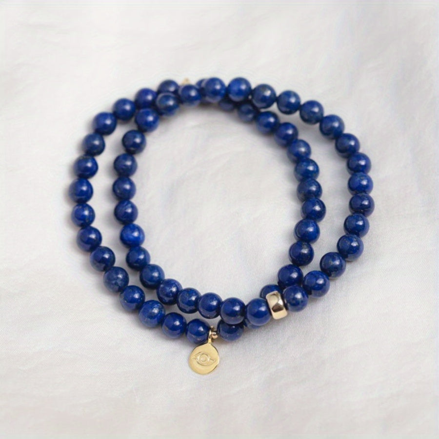Lapis Lazuli Beaded Bracelet 6mm - Blue Crystal for Spiritual Healing and Protection