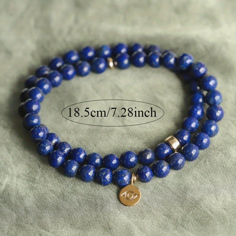 Lapis Lazuli Beaded Bracelet 6mm - Blue Crystal for Spiritual Healing and Protection
