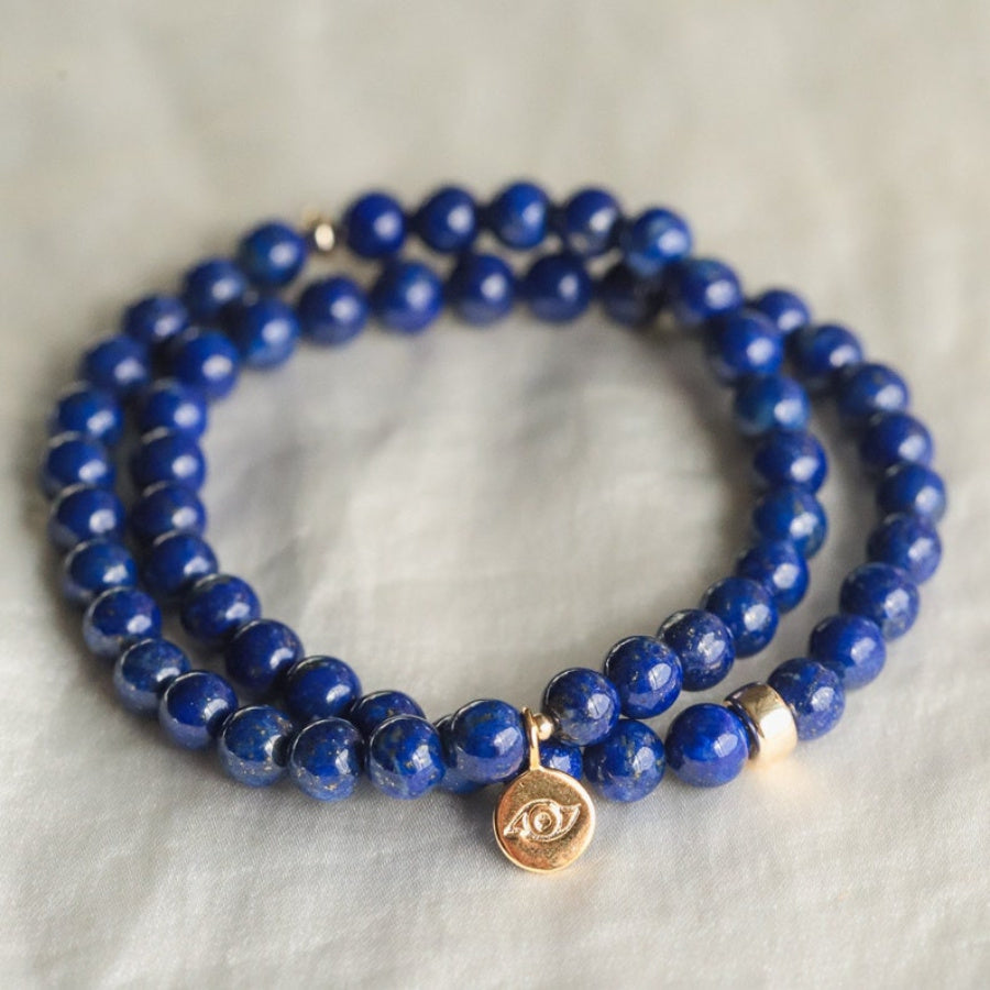 Lapis Lazuli Beaded Bracelet 6mm - Blue Crystal for Spiritual Healing and Protection