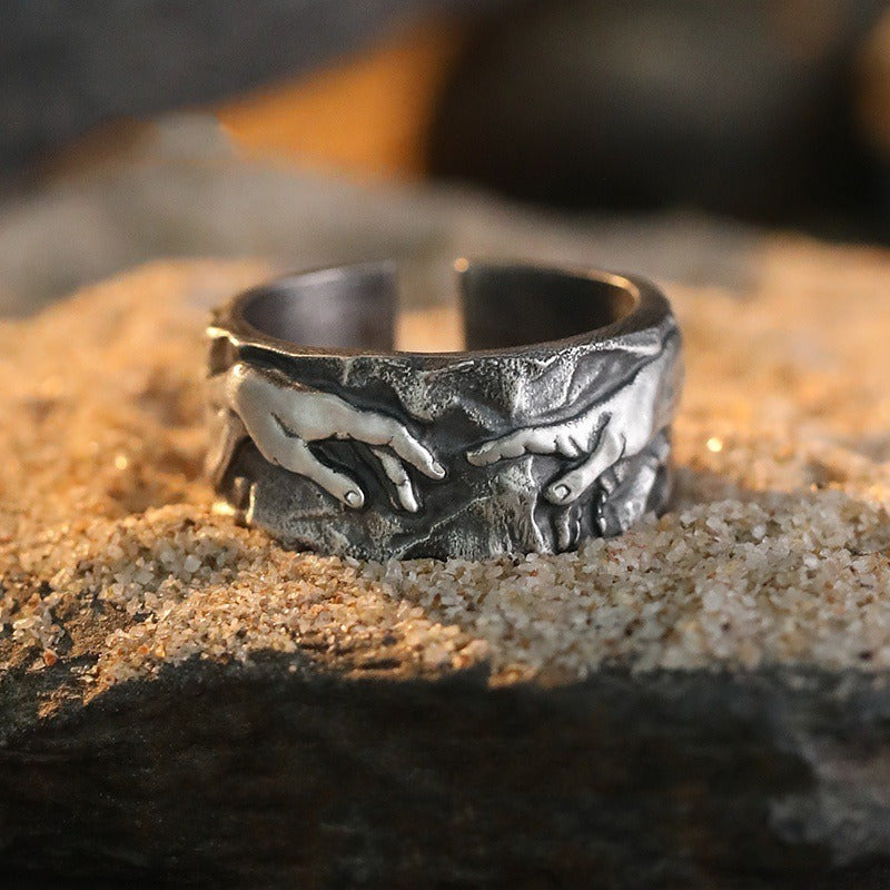 God's Hand" Vintage Art Men's Ring - Spiritual Protection & Grounding Energy Jewelry