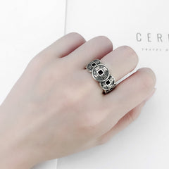 Vintage Antique Silver Five Emperors Coin Ring - Feng Shui Wealth & Energy Protection
