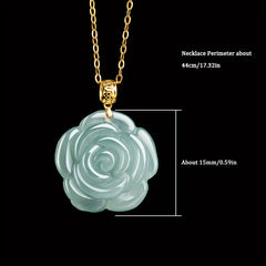 Hand-Carved Light Blue Jade Rose Pendant for Emotional Healing, Self-Love, and Spiritual Growth
