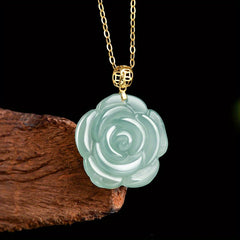 Hand-Carved Light Blue Jade Rose Pendant for Emotional Healing, Self-Love, and Spiritual Growth