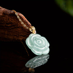 Hand-Carved Light Blue Jade Rose Pendant for Emotional Healing, Self-Love, and Spiritual Growth