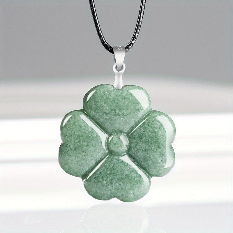 Natural Green Aventurine Four-Leaf Clover Pendant Necklace - Luck, Harmony & Spiritual Balance Amulet