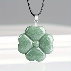 Natural Green Aventurine Four-Leaf Clover Pendant Necklace - Luck, Harmony & Spiritual Balance Amulet
