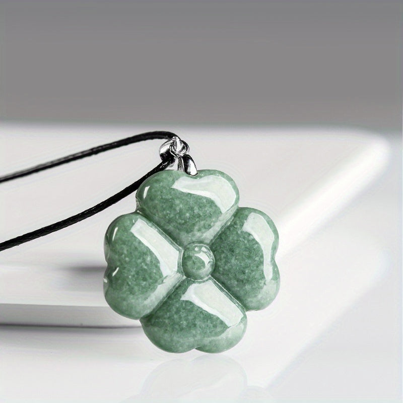 Natural Green Aventurine Four-Leaf Clover Pendant Necklace - Luck, Harmony & Spiritual Balance Amulet