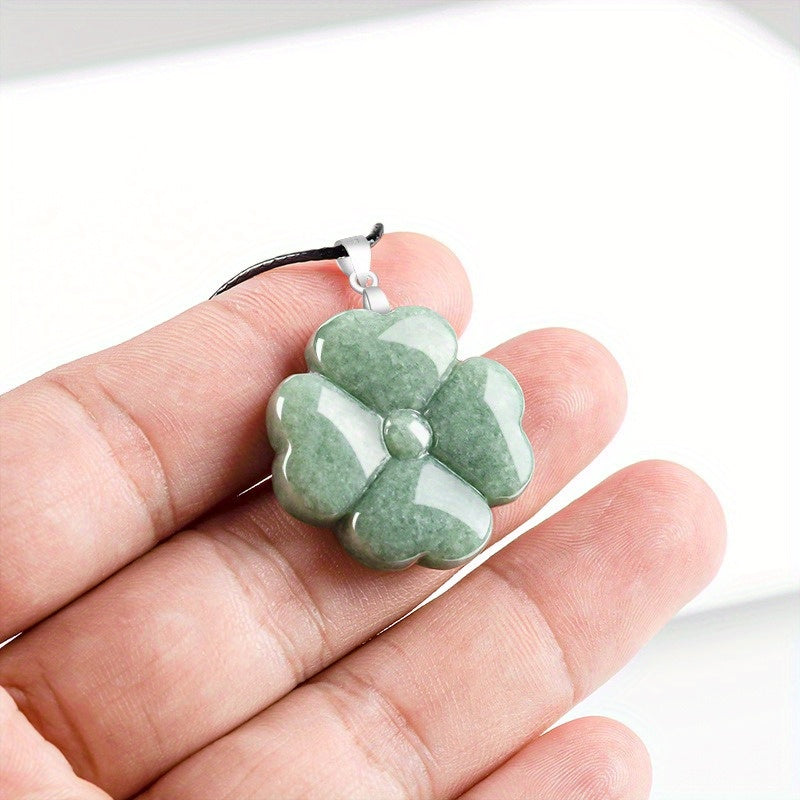 Natural Green Aventurine Four-Leaf Clover Pendant Necklace - Luck, Harmony & Spiritual Balance Amulet