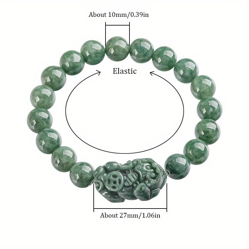 Natural Green Stone Pixiu Bracelet - Unisex Energy Jewelry