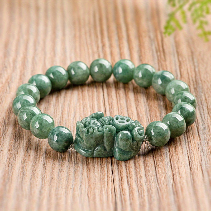 Natural Green Stone Pixiu Bracelet - Unisex Energy Jewelry
