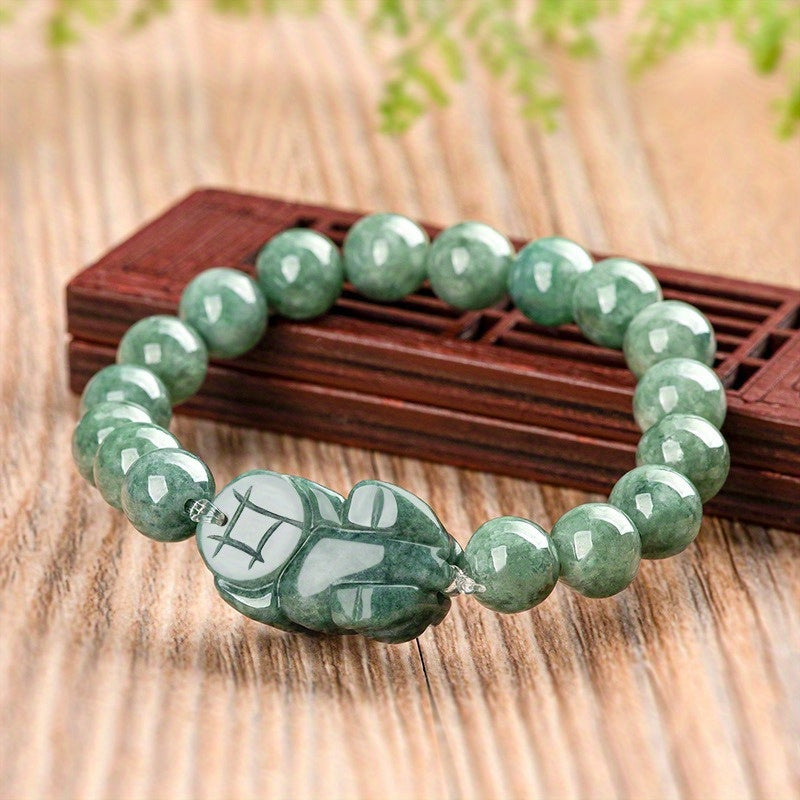 Natural Green Stone Pixiu Bracelet - Unisex Energy Jewelry