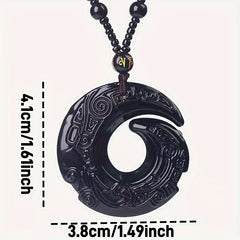 Black Carved Pendant Necklace - Elegant Long Sweater Chain for Good Luck and Christmas Gift