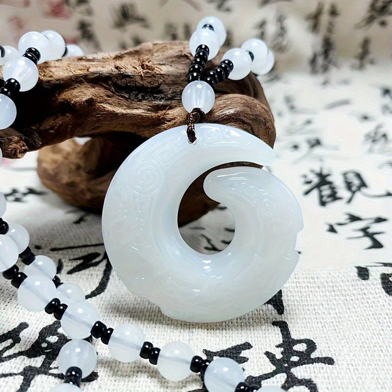 Black Carved Pendant Necklace - Elegant Long Sweater Chain for Good Luck and Christmas Gift