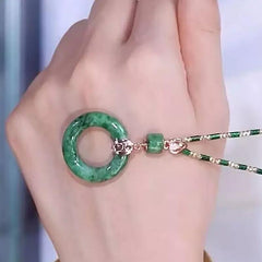 Vintage Jade Pendant Necklace with Moissanite Accents - Harmony & Prosperity Energy