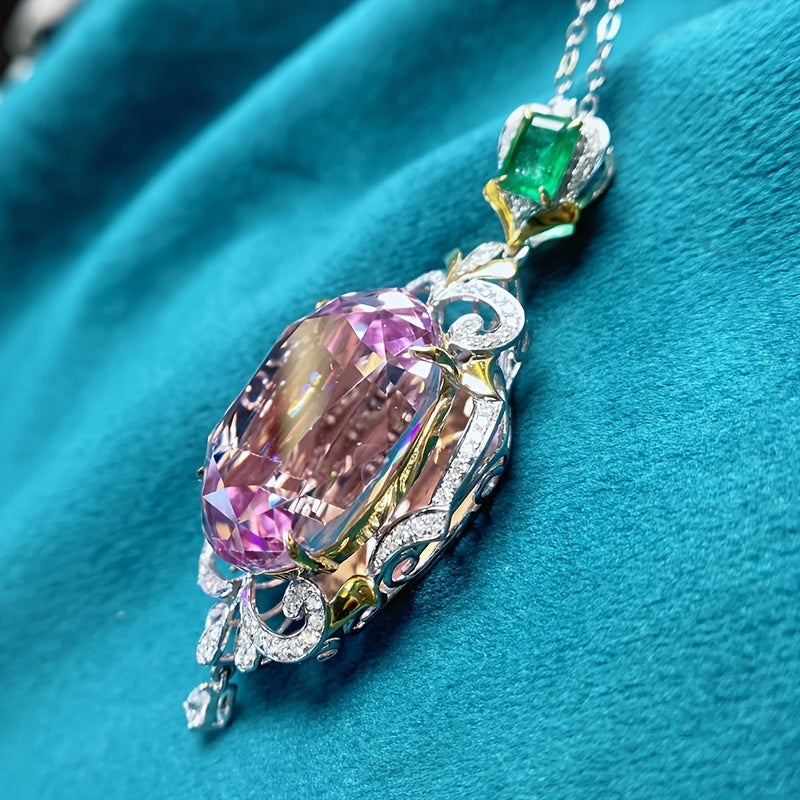 Elegant Oval Pink Synthetic Zirconia Pendant — Spiritual Harmony & Energy Balance Jewelry
