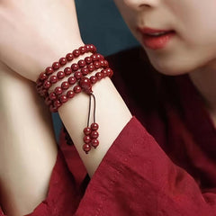 108 Natural Red Cinnabar Beads Bracelet - Enhance Spiritual Energy & Prosperity