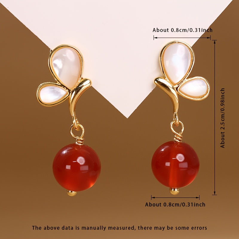 Butterfly Red Agate Dangle Earrings - 8mm Natural Stone for Energy Balance & Daily Elegance