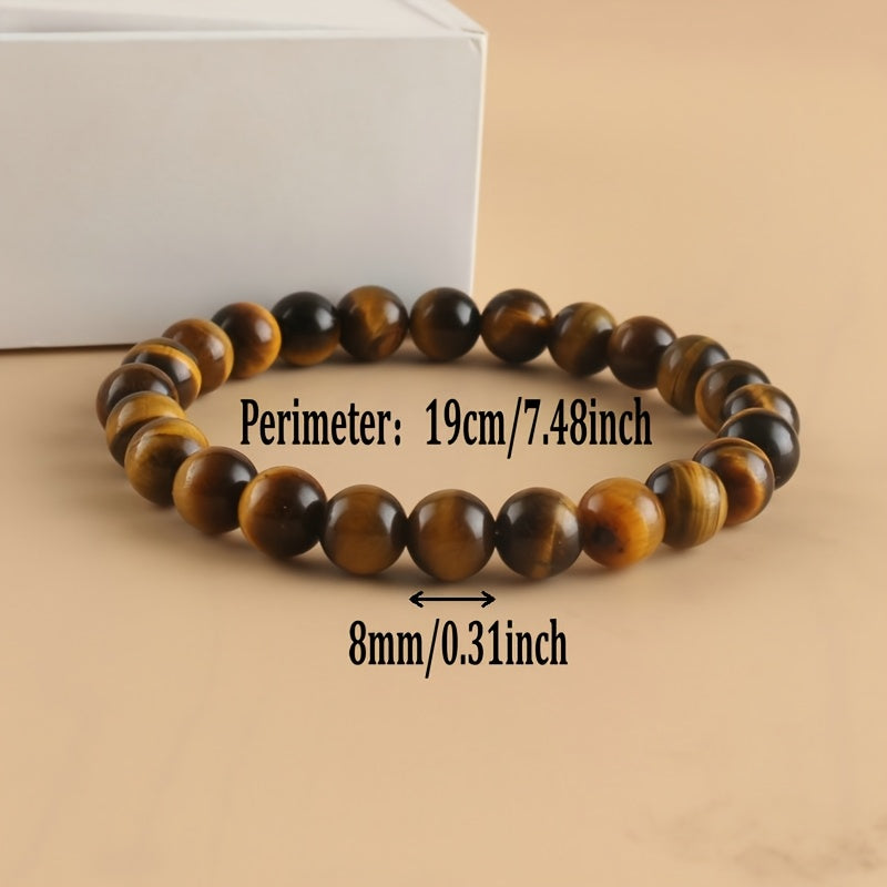 Natural Tiger Eye Stone Bracelet - Handcrafted Elastic Bead Bracelet for Protection & Daily Wear