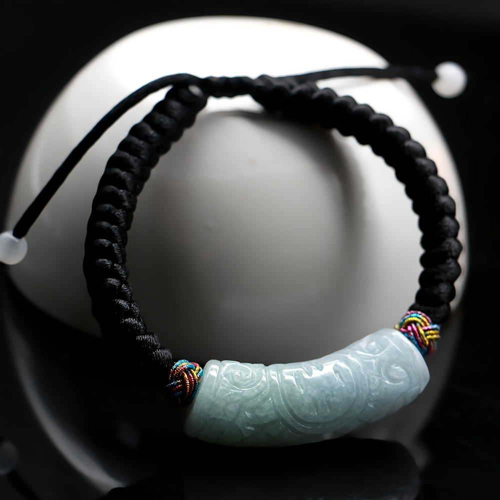 Natural Stone Curved Bracelet - Handmade Braided Rope with Engraved Charm for Energy Protection & Mindful Wear