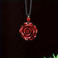 Vintage Bohemian Rose Pendant Necklace - Red Enamel Floral Charm for Love & Protection